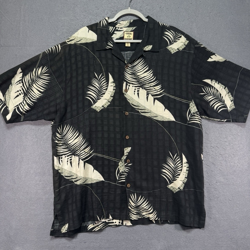 Tommy Bahama Shirt Adult Extra Large Black‎ Leaf Print  Machine Wash Silk Casual